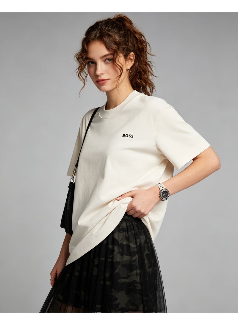 BOSS Unisex Casual Short Sleeve T‑Shirt, Basic Everyday Wear, Loose Fit Top For Men And Women, Off‑White - Image 3