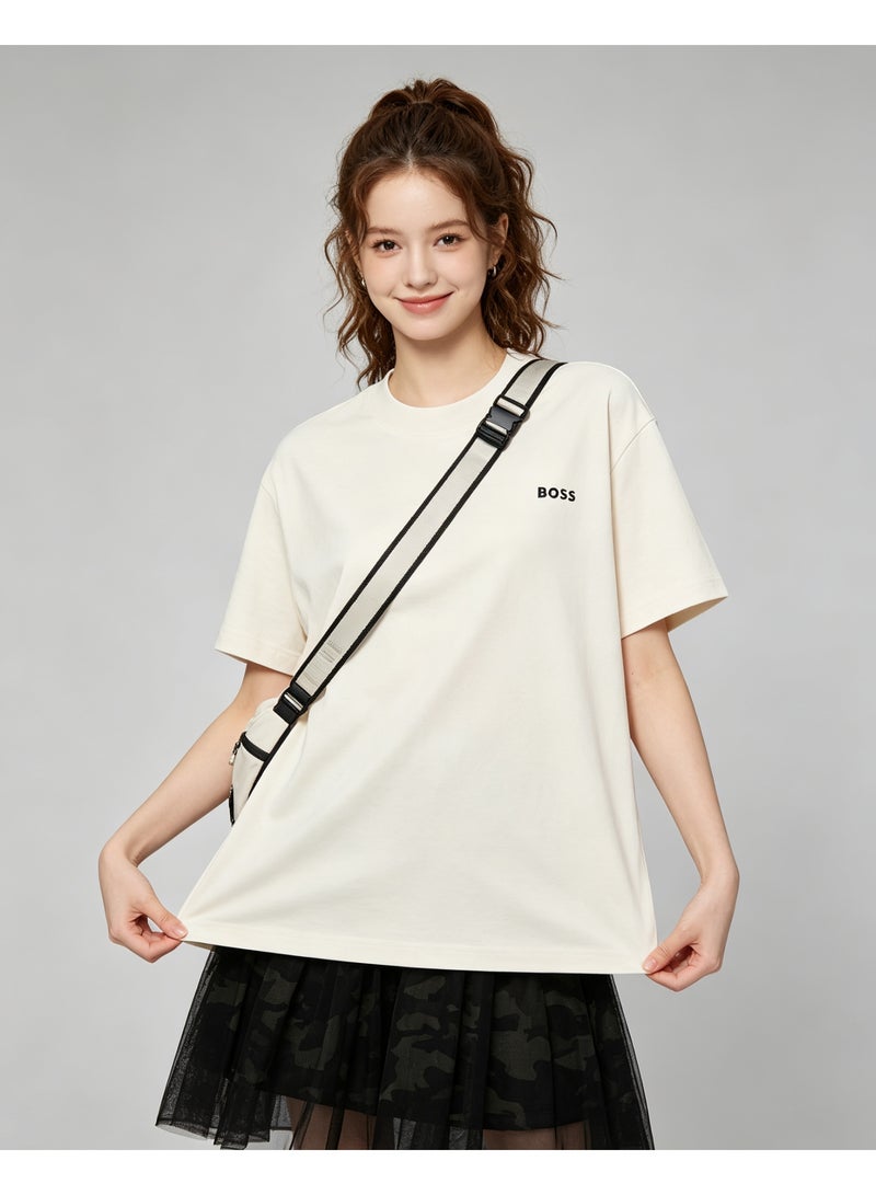 BOSS Unisex Casual Short Sleeve T‑Shirt, Basic Everyday Wear, Loose Fit Top For Men And Women, Off‑White - Image 2