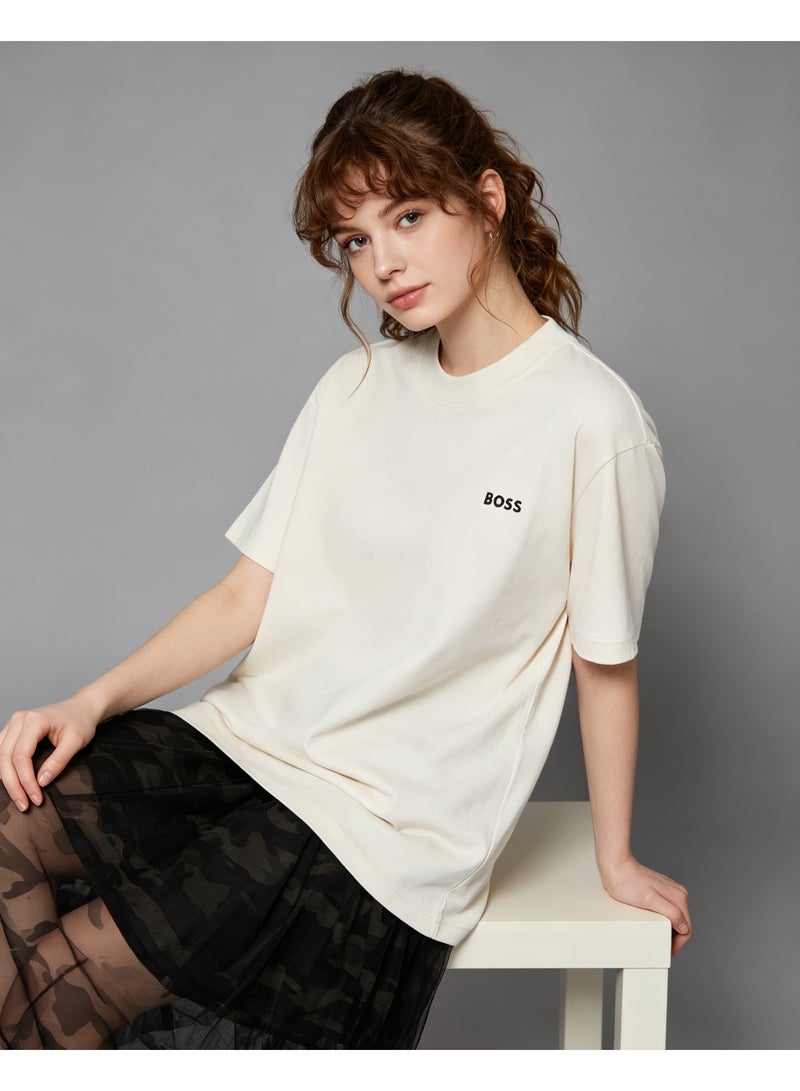 BOSS Unisex Casual Short Sleeve T‑Shirt, Basic Everyday Wear, Loose Fit Top For Men And Women, Off‑White - Image 4