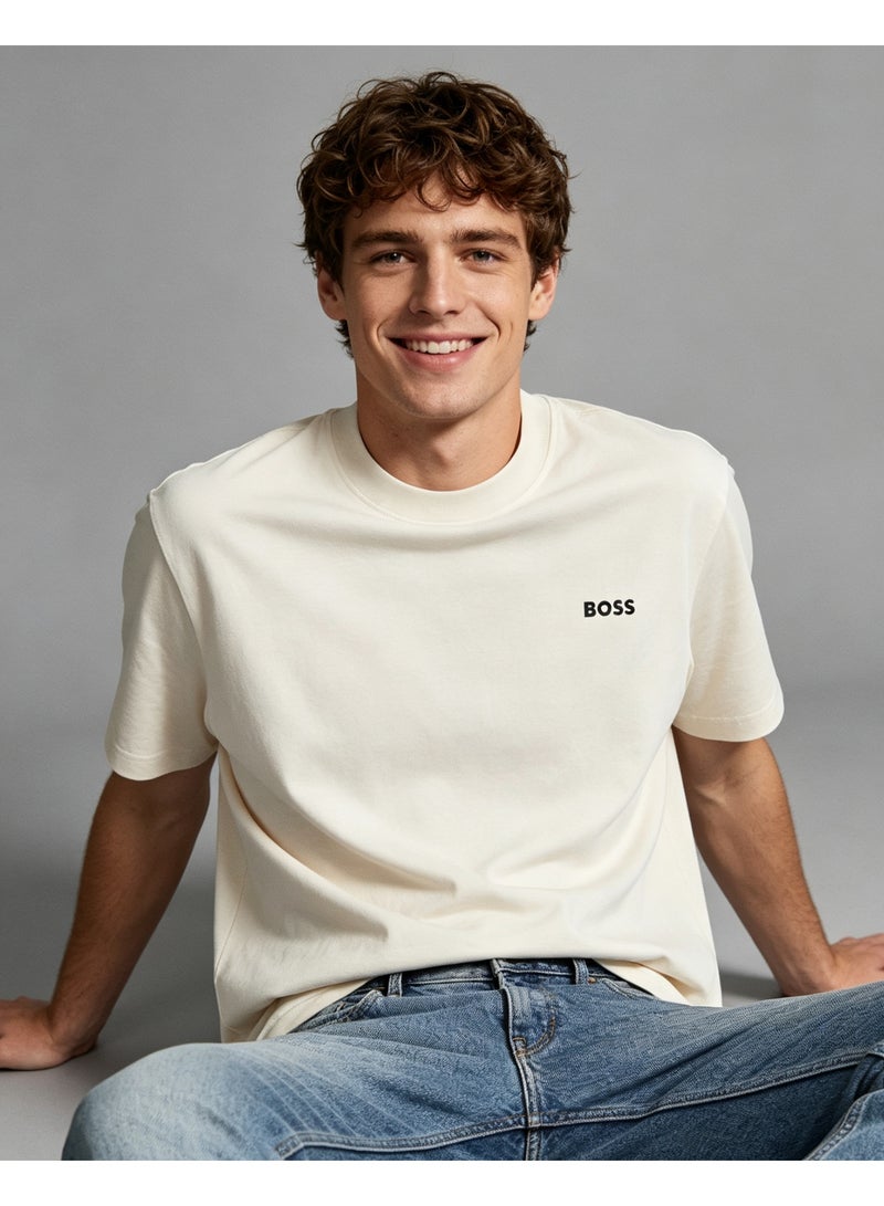 BOSS Unisex Casual Short Sleeve T‑Shirt, Basic Everyday Wear, Loose Fit Top For Men And Women, Off‑White - Image 1
