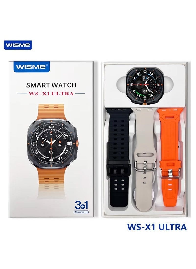 WISME WS-X1 Ultra Smartwatch with 3 Pairs of Straps and Charging Cable – Sleek Black Smartwatch for Ladies and Gents, Fitness Tracker, Heart Rate Monitor, Notifications & More  - Image 1
