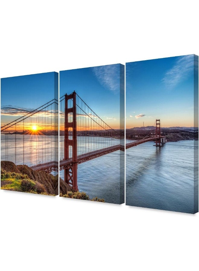 Home Trove Decorarts - Golden Gate Bridge, San Francisco, California. (Triptych). Giclee Canvas Prints For Wall Decor. 48X32 - Image 1