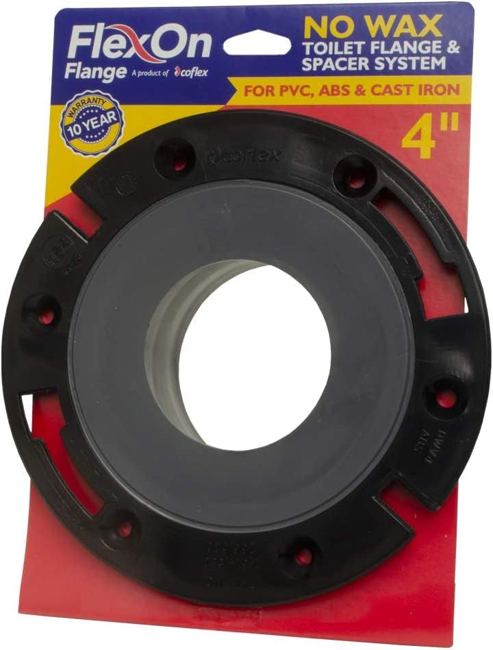 Coflex FlexOn 4-Inch Toilet Flange Repair Kit, No-Wax Commode Flange with Spacer, Offset Bolts & Seal Gauge - Fits ABS, Cast Iron & Tile Floors, Elevates 3/8" to 1-1/8" (Black/Gray) - Image 3