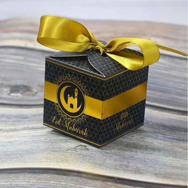 BrainGiggles Eid Mubarak Gift Boxes – Pack of 5 Ramadan Favor Boxes in Black & Gold, Elegant Treat Box for Sweets, Dates, Chocolates, and Gifts for Kids | Eid Gift Bags (Black) - Image 4