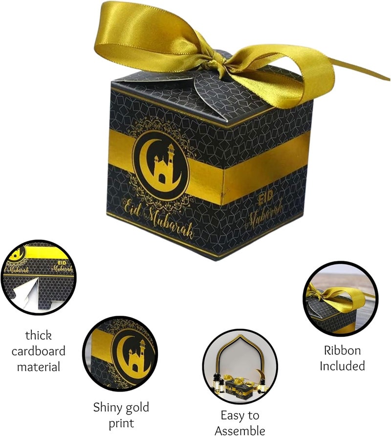 BrainGiggles Eid Mubarak Gift Boxes – Pack of 5 Ramadan Favor Boxes in Black & Gold, Elegant Treat Box for Sweets, Dates, Chocolates, and Gifts for Kids | Eid Gift Bags (Black) - Image 2