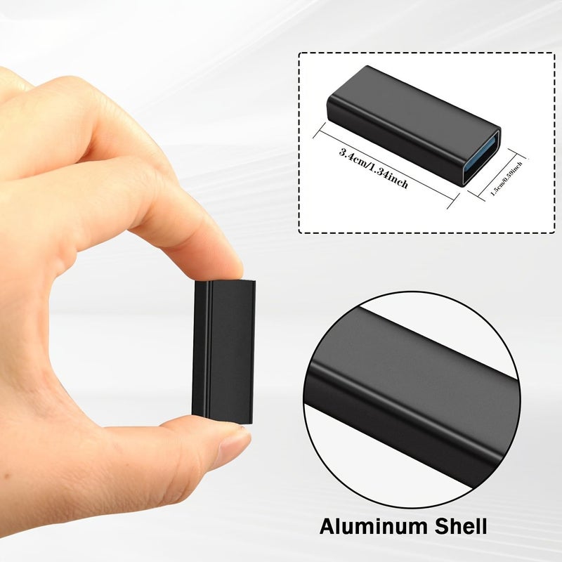 USB3.0 Female to Female Adapter 2 Pack Black High Speed Aluminum Extender - Image 3