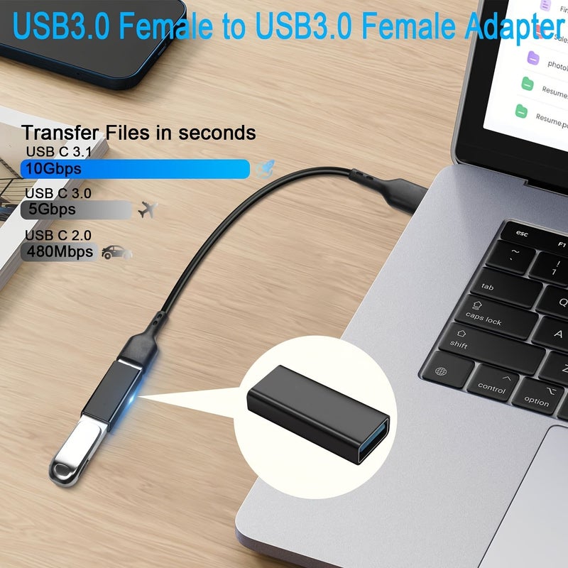 USB3.0 Female to Female Adapter 2 Pack Black High Speed Aluminum Extender - Image 5