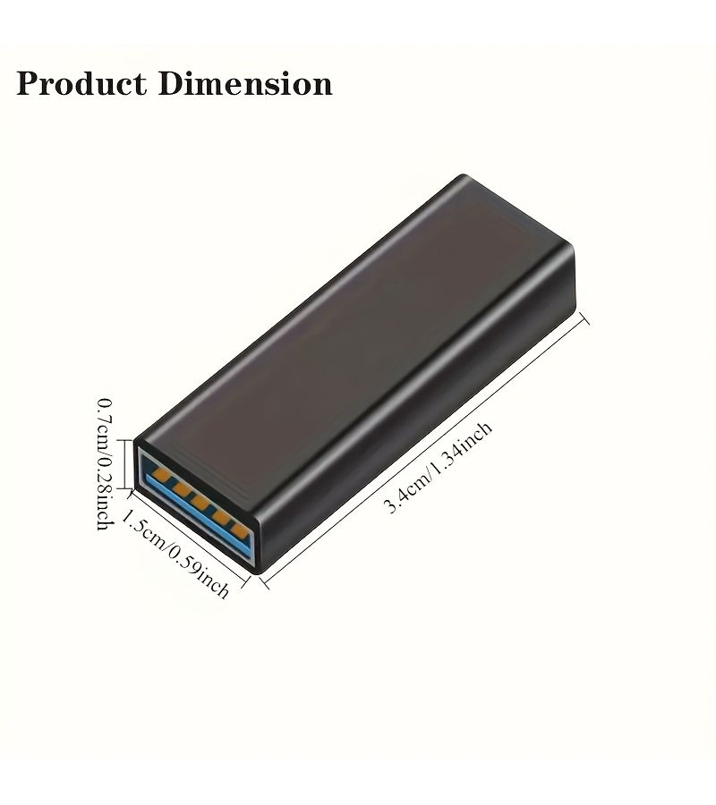 USB3.0 Female to Female Adapter 2 Pack Black High Speed Aluminum Extender - Image 2