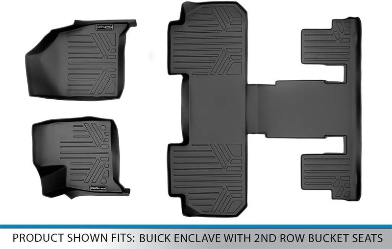 SMARTLINER Custom Fit Floor Mats 3 Row Liner Set Black for 2018-2019 Buick Enclave with 2nd Row Bucket Seats - Image 5
