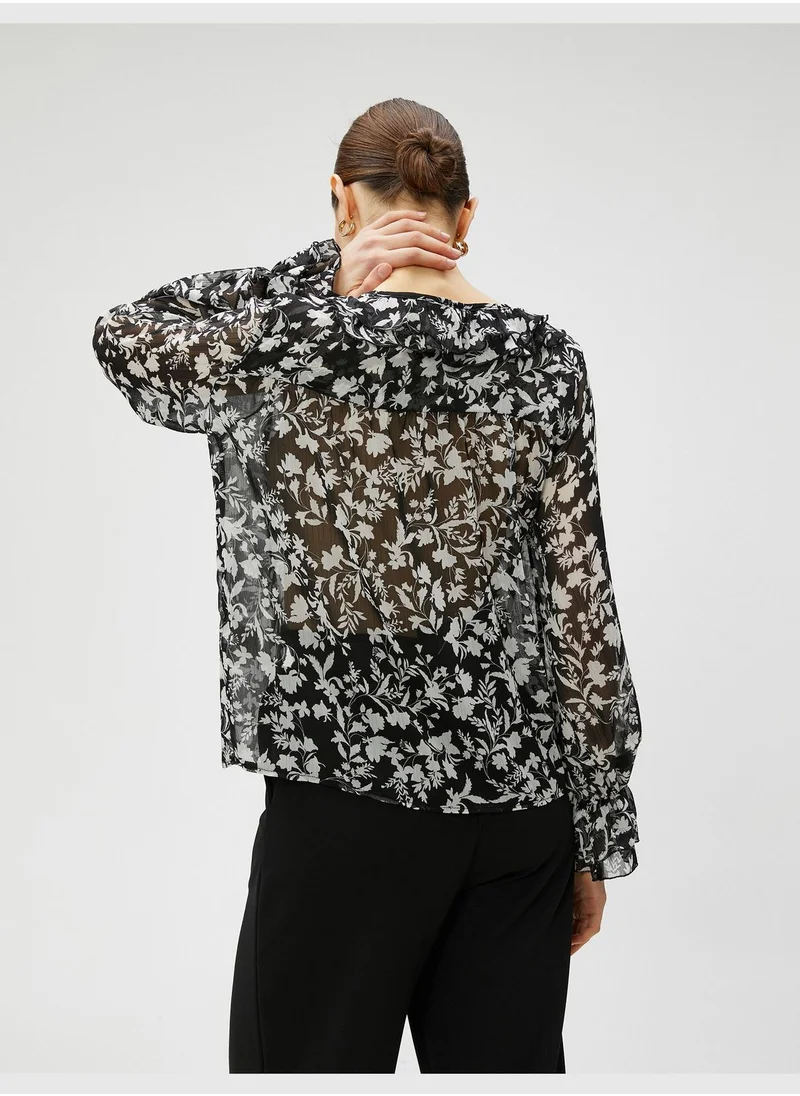 KOTON Chiffon Blouse Floral Voluminous V Neck