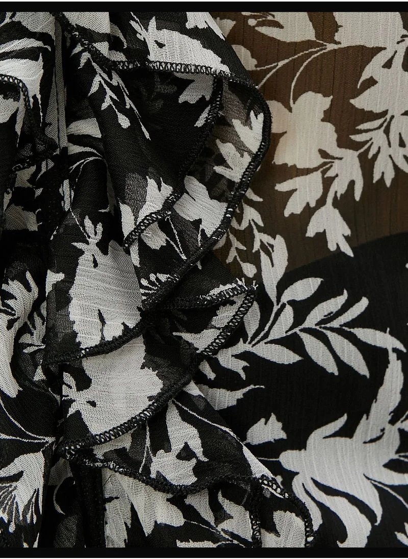 KOTON Chiffon Blouse Floral Voluminous V Neck