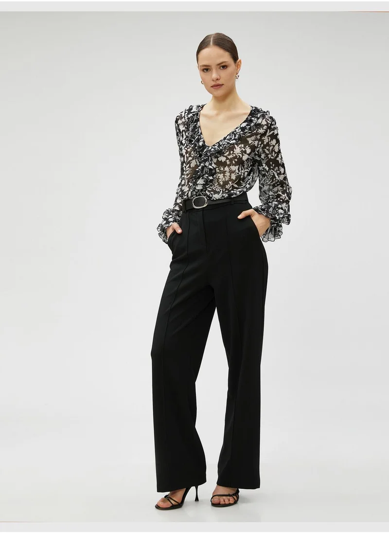 KOTON Chiffon Blouse Floral Voluminous V Neck