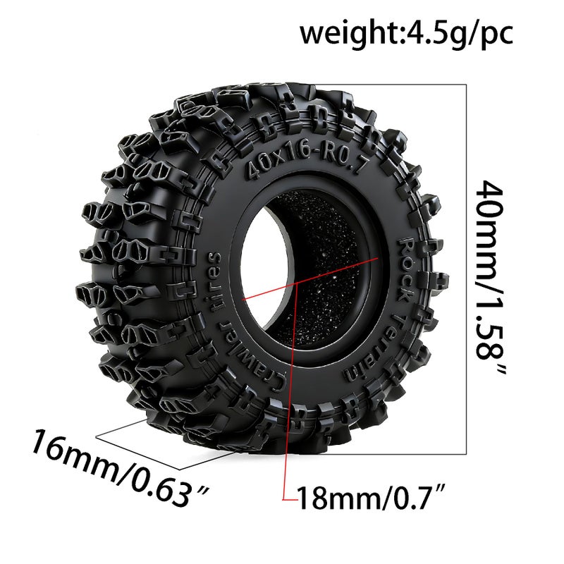 REDSPIDER 0.7" Cling On Crawler Tires OD 40 * 16mm For RC Axial SCX30 Redcat Ascent-32 1/30 1/32 RC Crawler 0.7 Beadlock Wheels (Tires) - Image 2