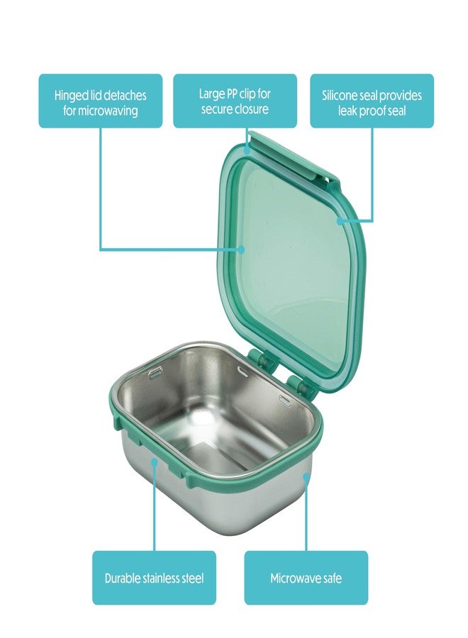 Smash 19 oz / 550ml Microwave Safe Stainless Steel Snack Box with Sage Hinged Lid - Leak-Proof Clip Closure, Silicone Seal, BPA Free - Image 2