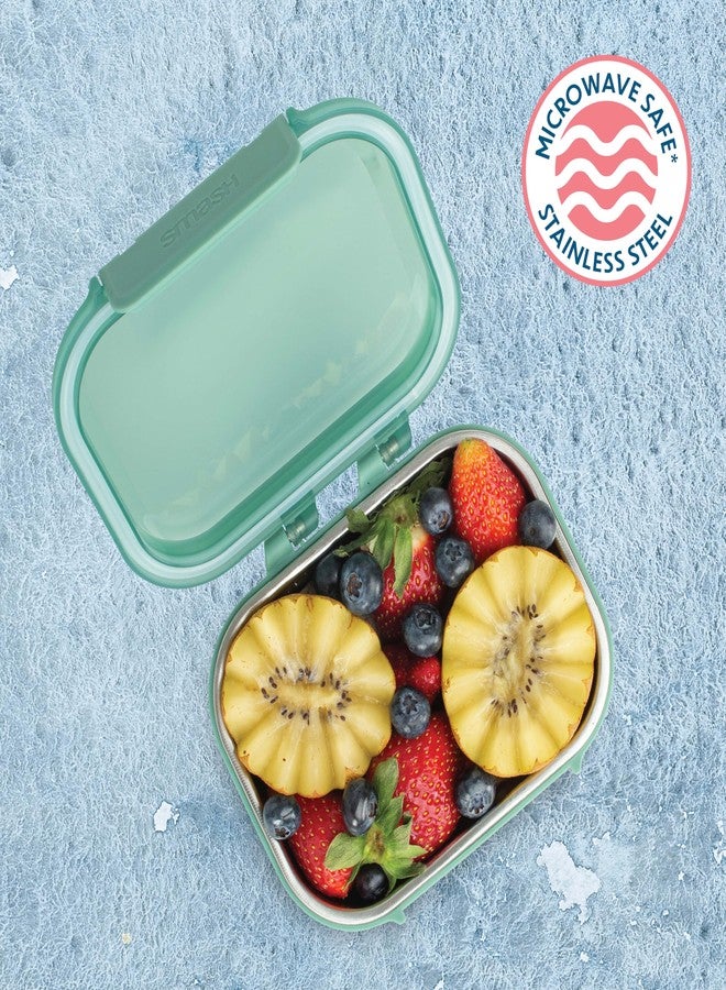 Smash 19 oz / 550ml Microwave Safe Stainless Steel Snack Box with Sage Hinged Lid - Leak-Proof Clip Closure, Silicone Seal, BPA Free - Image 5