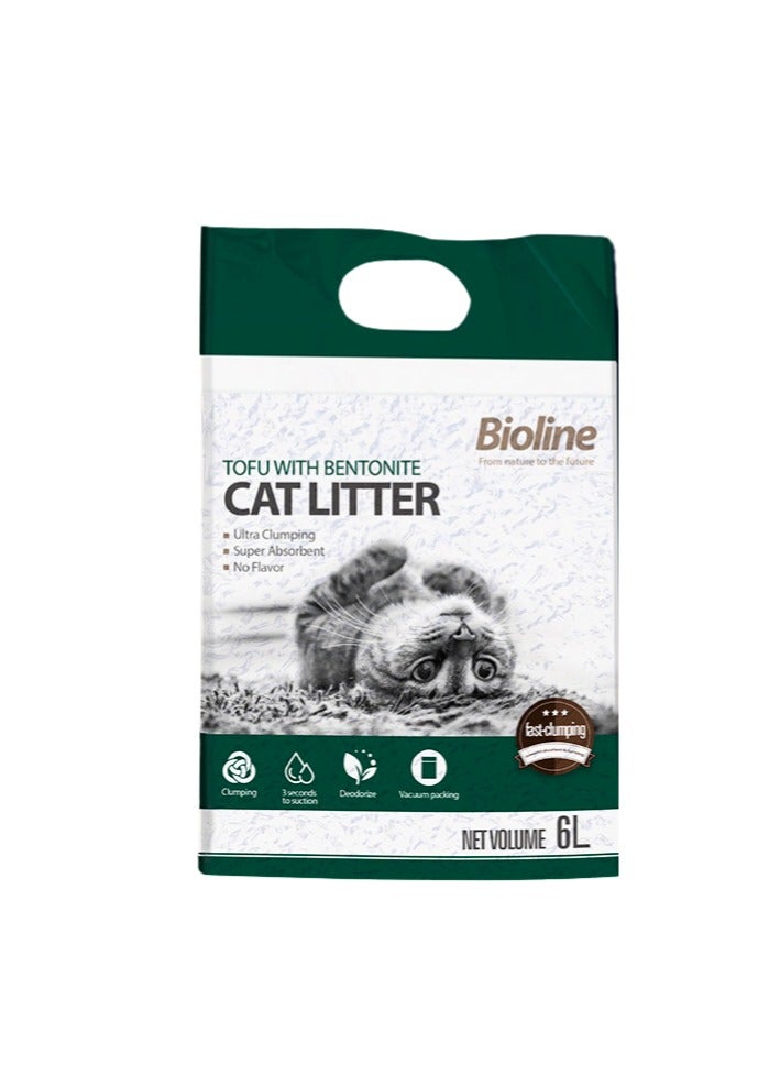 Bioline قمامة قطط من التوفو مع البنتونيت بدون رائحة 6 لتر