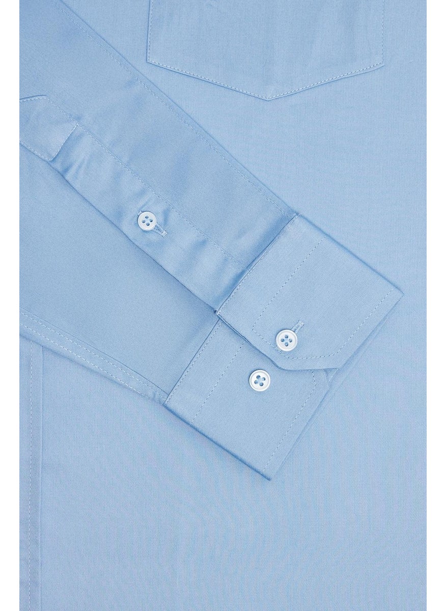 Men's Regular Fit Classic Cut 100% Cotton Satin Single Pocket Blue Shirt - pzsku/Z000C6E0BEEABEDAB3027Z/45/_/1741257135/0443cac8-8303-4ab4-9a8f-ff816cca28a4