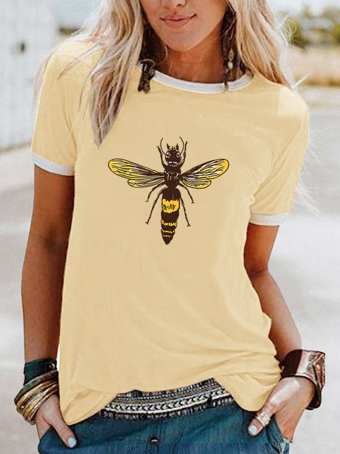 wish bee Ant pattern printed edge contrast short sleeve t-shirt - Image 1