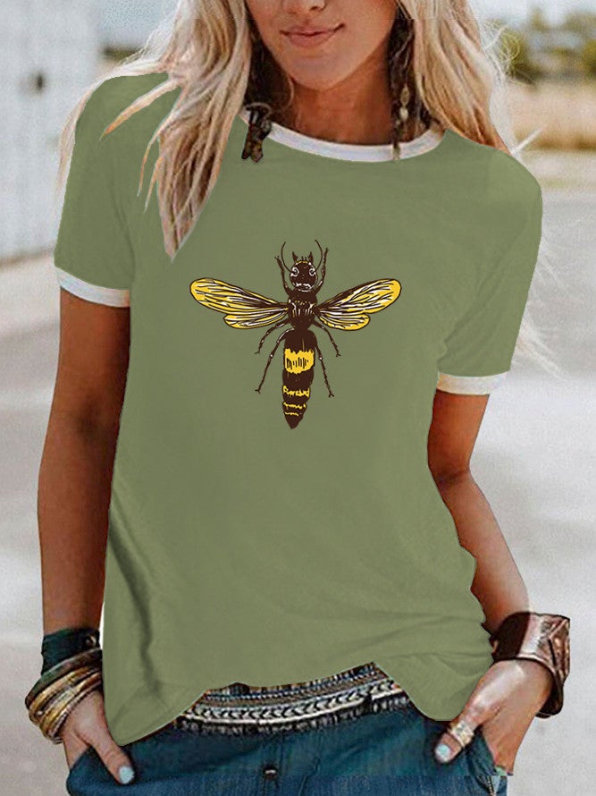 wish bee Ant pattern printed edge contrast short sleeve t-shirt - Image 5