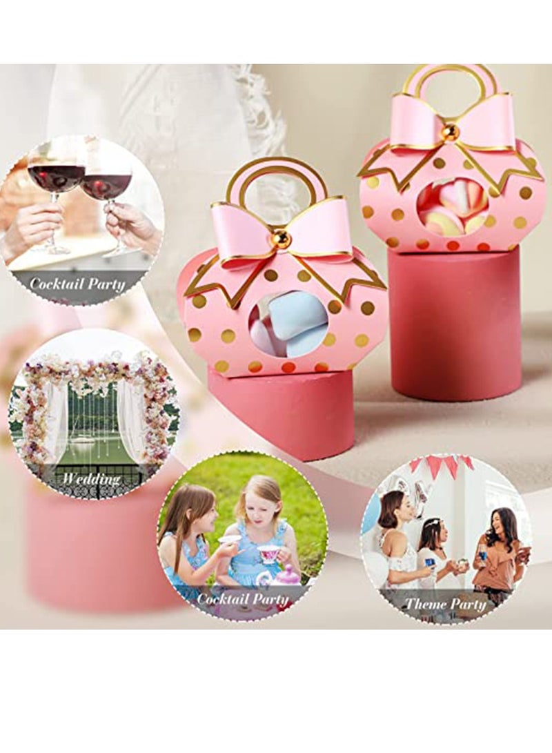 SYOSI Wedding Favor Box, Party Favor Pink Candy Box, Wedding Cake Box for Guest Bridal Shower Favor Box Wedding Box Chocolate Treat Present Bag with Bow for Wedding Party (2.6x1.8x4.9 Inch 50Pcs) - Image 3