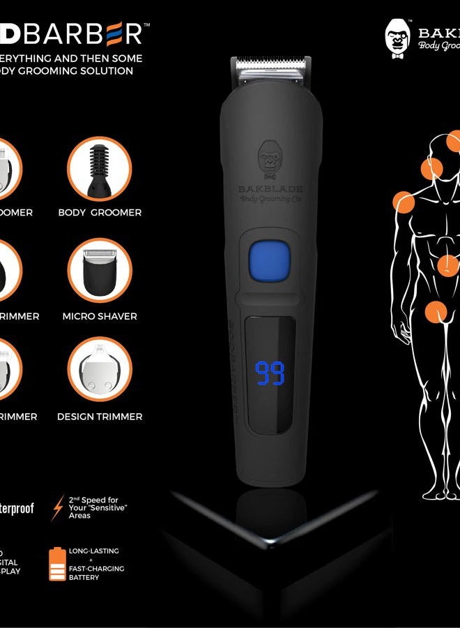 baKblade 11-in-1 Mens Grooming Kit for Manscaping - BODBARBER - Electric Beard Trimmer for Men, Groin Groomer, Body Groomer, Nose & Ear Groomer - Cordless & Waterproof Hair Clippers - Men Gift Set - Image 2