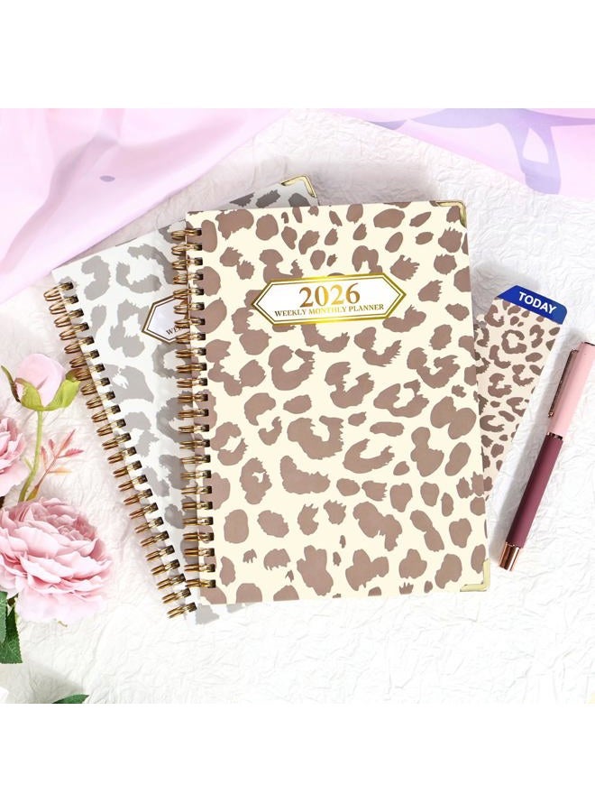 Knagsfa 2026 Monthly Planner, Jan.2026 - Dec.2026 Weekly Monthly Planner 6.25"x8.5" with Page Tabs, Calendar Hardcover with Inner Pocket, Elastic Band, Twin-Wire Binding, Bookmark, Brown Leopard - Image 2