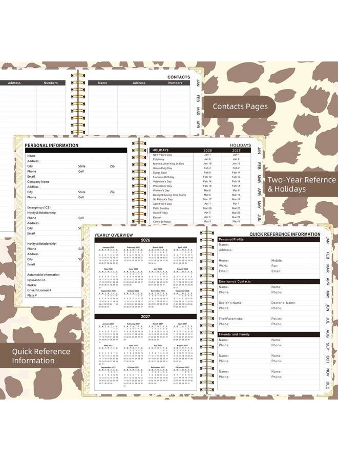 Knagsfa 2026 Monthly Planner, Jan.2026 - Dec.2026 Weekly Monthly Planner 6.25"x8.5" with Page Tabs, Calendar Hardcover with Inner Pocket, Elastic Band, Twin-Wire Binding, Bookmark, Brown Leopard - Image 3
