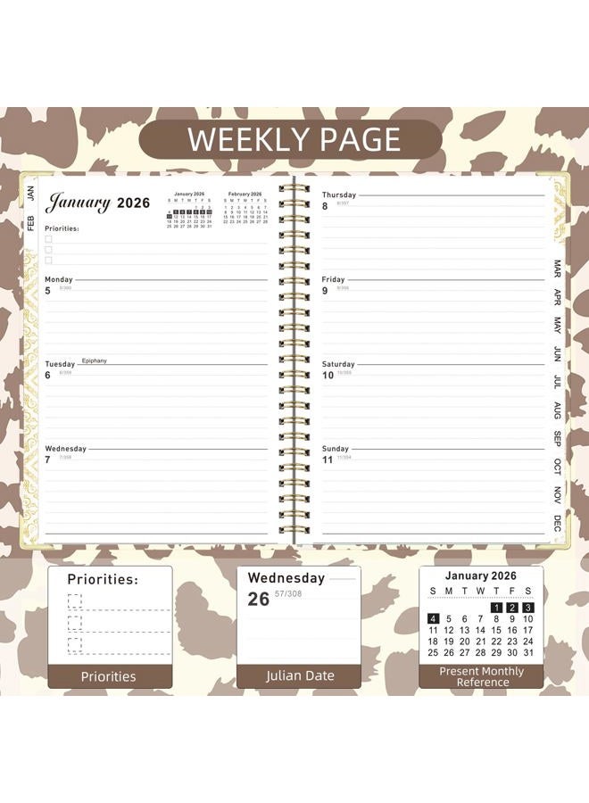 Knagsfa 2026 Monthly Planner, Jan.2026 - Dec.2026 Weekly Monthly Planner 6.25"x8.5" with Page Tabs, Calendar Hardcover with Inner Pocket, Elastic Band, Twin-Wire Binding, Bookmark, Brown Leopard - Image 5