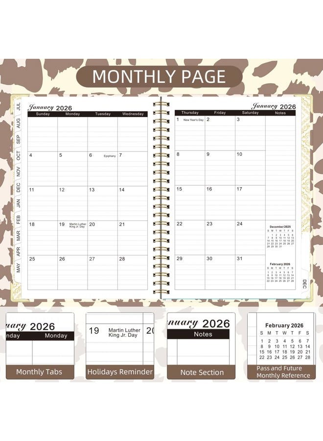 Knagsfa 2026 Monthly Planner, Jan.2026 - Dec.2026 Weekly Monthly Planner 6.25"x8.5" with Page Tabs, Calendar Hardcover with Inner Pocket, Elastic Band, Twin-Wire Binding, Bookmark, Brown Leopard - Image 4
