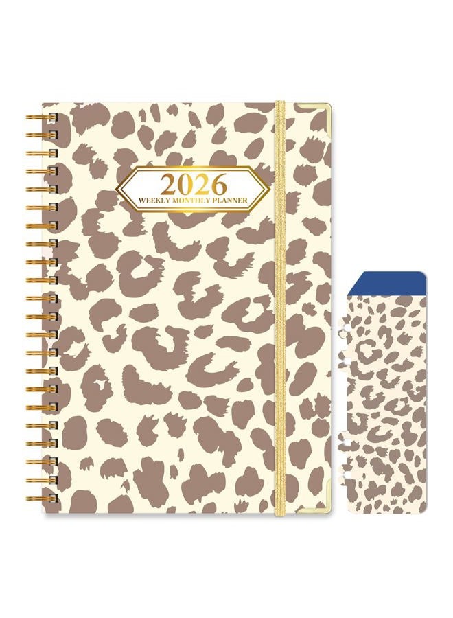 Knagsfa 2026 Monthly Planner, Jan.2026 - Dec.2026 Weekly Monthly Planner 6.25"x8.5" with Page Tabs, Calendar Hardcover with Inner Pocket, Elastic Band, Twin-Wire Binding, Bookmark, Brown Leopard - Image 1