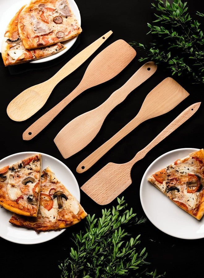 ECOSALL Nonstick Wooden Spoons For Cooking – 5 European Premium Spoons Set - 100% Healthy and Natural Wooden Spatula – Long Handled, Strong, Durable, Solid Wood Cooking Utensils for Everyday Cooking - Image 4