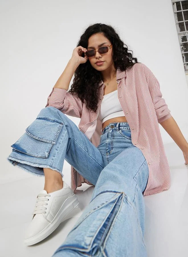 SASSAFRAS Sassafras Women Bue High Rise Hem Pocket Detail Straight Jeans