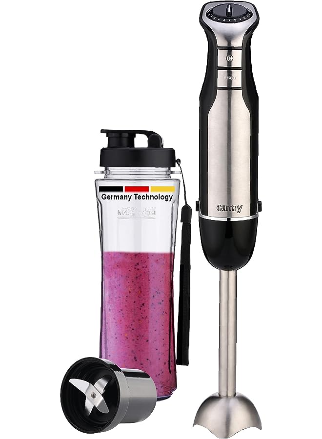 IAF خلاط يدوي تكنولوجي SMOOTHIE بقوة 700 واط وظيفة TURBO إضاءة خلفية LED تصميم أنيق شفرات من الفولاذ المقاوم للصدأ قدم قابلة للفصل مع شفرة زجاجة بسعة 500 مل خالية من BPA - Image 1