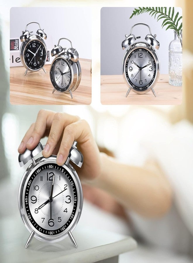 KACHKIT Analog Alarm Clock for Heavy Sleepers Loud Clock, Metal 4 Inches Twin Bell Table Clock with Backlight Alarm Clocks for Students, Office, Bedroom, Living Room, (Silver ; PCS-1). (Big) - Image 5