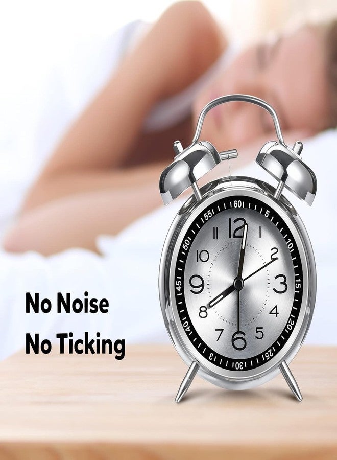 KACHKIT Analog Alarm Clock for Heavy Sleepers Loud Clock, Metal 4 Inches Twin Bell Table Clock with Backlight Alarm Clocks for Students, Office, Bedroom, Living Room, (Silver ; PCS-1). (Big) - Image 3