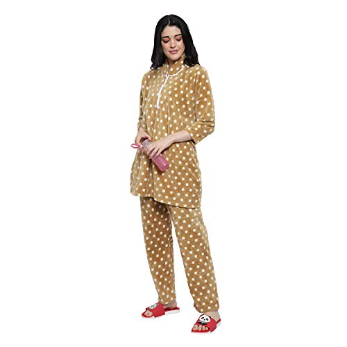 CIERGE Women's Dot Woolen Full Sleeve Night Pajama Set (Camel), Free Size - Image 2