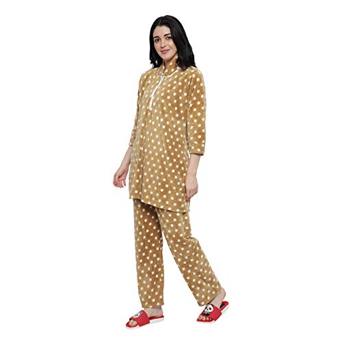 CIERGE Women's Dot Woolen Full Sleeve Night Pajama Set (Camel), Free Size - Image 3