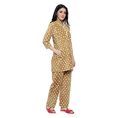 CIERGE Women's Dot Woolen Full Sleeve Night Pajama Set (Camel), Free Size - Image 4