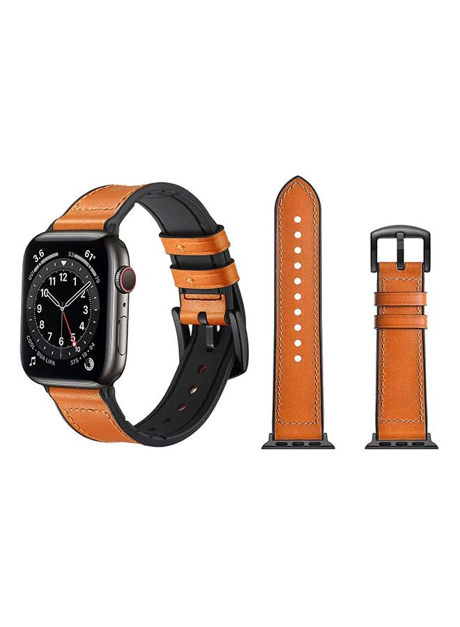 Perfii Genuine Leather Replacement Band For Apple Watch Series 6/SE/5/4/3/2/1 Yellowish Brown