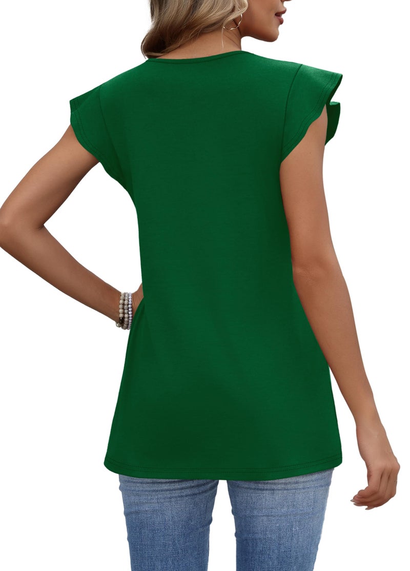 WIHOLL Short Ruffle Sleeve Shirts for Women Tops 2026 Outfits St Patricks Day Clothing Basic Tee Lightweight Blouses Green L - Image 4