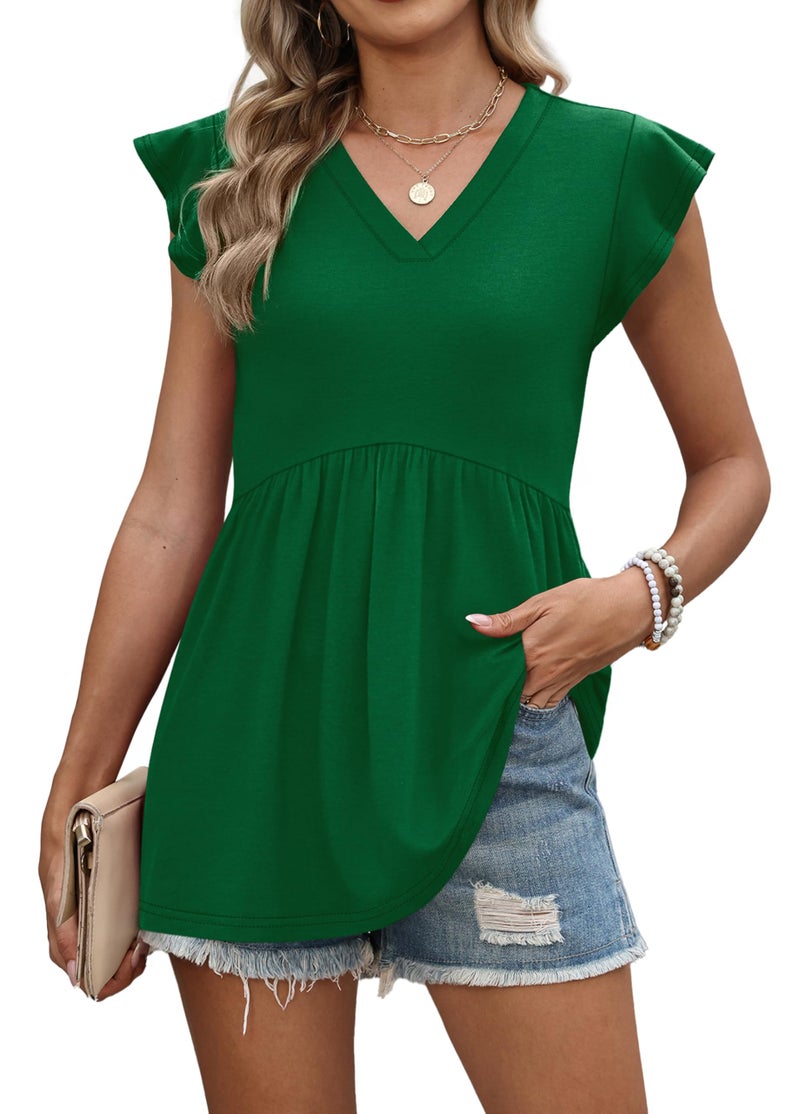 WIHOLL Short Ruffle Sleeve Shirts for Women Tops 2026 Outfits St Patricks Day Clothing Basic Tee Lightweight Blouses Green L - Image 3