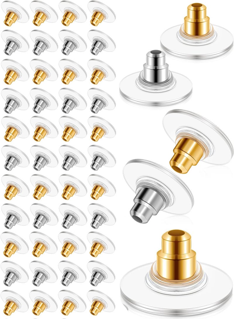 آینا مجموعة 200 قطعة سدادات أقراط 100 لون ذهبي و100 لون فضي سدادات معدنية مع قرص شفاف تثبيت آمن للأقراط - Image 1