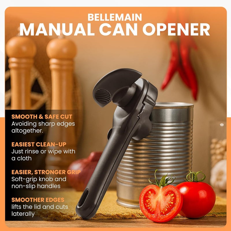 Bellemain Stainless Steel Can Opener – Manual Can Opener For seniors - Ergonomic Smooth edge Can Opener Hand Held Heavy Duty – Easy to use can opener safe cut - Image 3