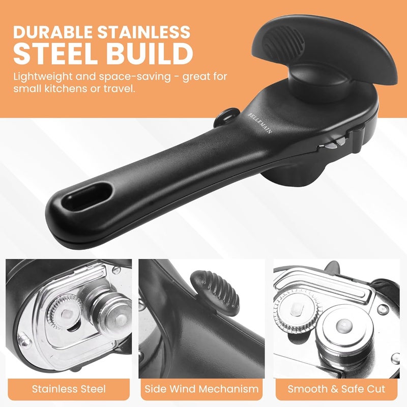 Bellemain Stainless Steel Can Opener – Manual Can Opener For seniors - Ergonomic Smooth edge Can Opener Hand Held Heavy Duty – Easy to use can opener safe cut - Image 2