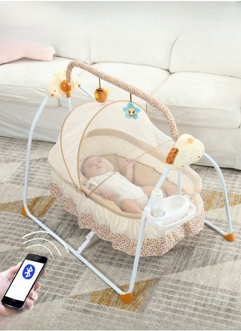Baby Electric Rocking Cradle Rocking Chair Baby Bassinet Smart Music Lying Flat Folding Soothing Sleep With Mattress, Mosquito Net, Pillow, Remote Control