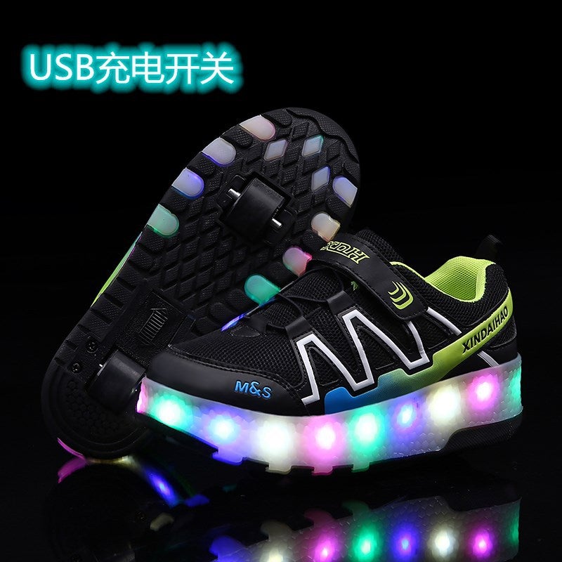 Children'S Double-Wheel Usb Rechargeable Roller Shoes, Usb Roller Shoes For Boys And Girls, Wheeled Shoes For Outdoor Use - Image 1