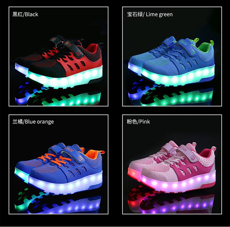 Children'S Double-Wheel Usb Rechargeable Roller Shoes, Usb Roller Shoes For Boys And Girls, Wheeled Shoes For Outdoor Use - Image 3