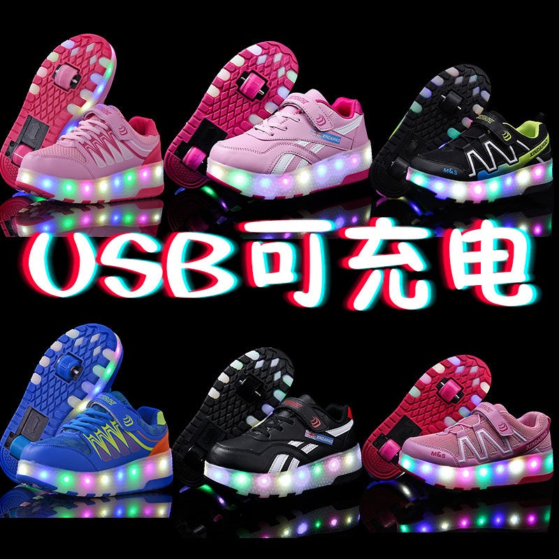 Children'S Double-Wheel Usb Rechargeable Roller Shoes, Usb Roller Shoes For Boys And Girls, Wheeled Shoes For Outdoor Use - Image 2