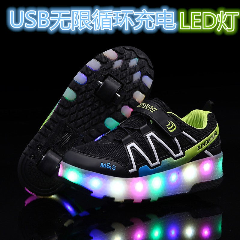 Children'S Double-Wheel Usb Rechargeable Roller Shoes, Usb Roller Shoes For Boys And Girls, Wheeled Shoes For Outdoor Use - Image 4