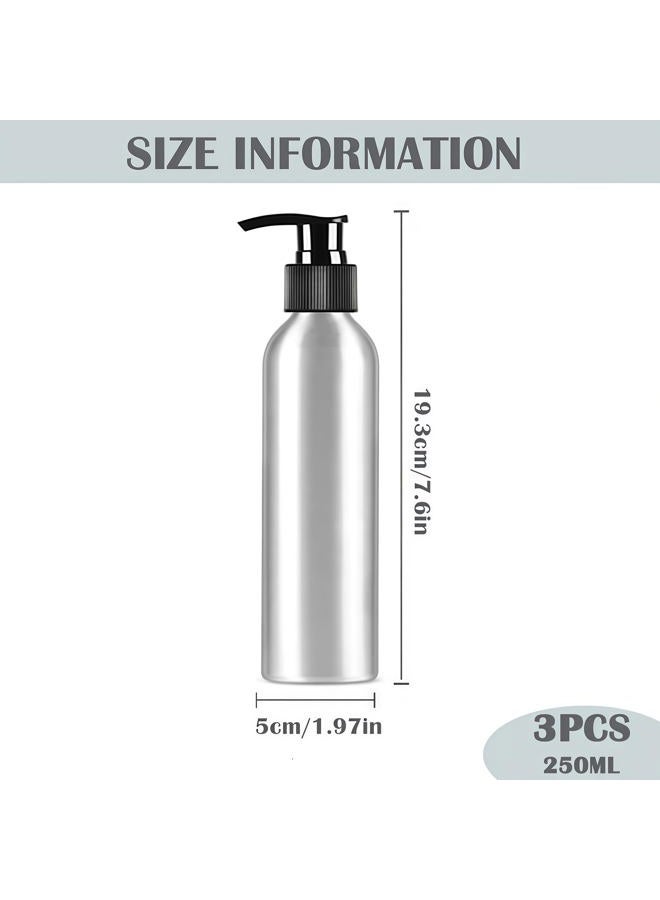 SYBL 3Pcs 8 Ounce Aluminum Lotion Pump Bottle with Black PP Pump Head Empty Cosmetic Sample Dispenser Container Jar for Makeup Cream Emulsion Bath Shower Gel Shampoo - Image 2
